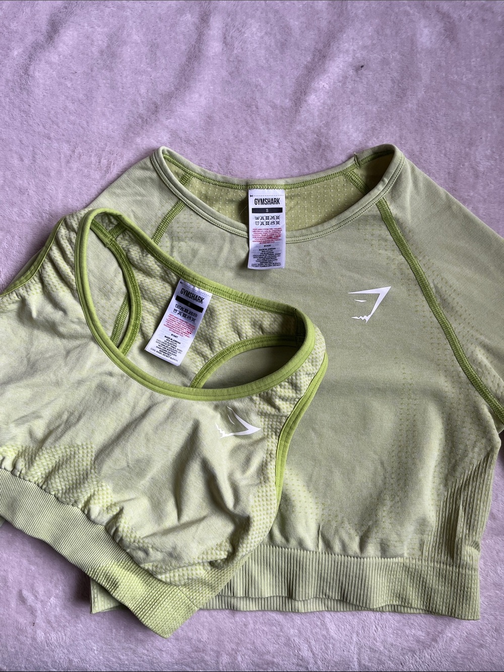 Gymshark Lime Green Seamless Sports Bra and Crop Top Set